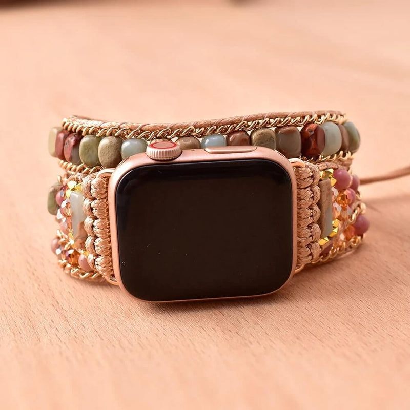 Pulseira Bohemia para Apple Watch Ultra Band 49mm 44mm 45mm 41mm 42mm 38 Handmade Natural Beads Bracelet Iwatch Series 8 7 6 Se 5 3