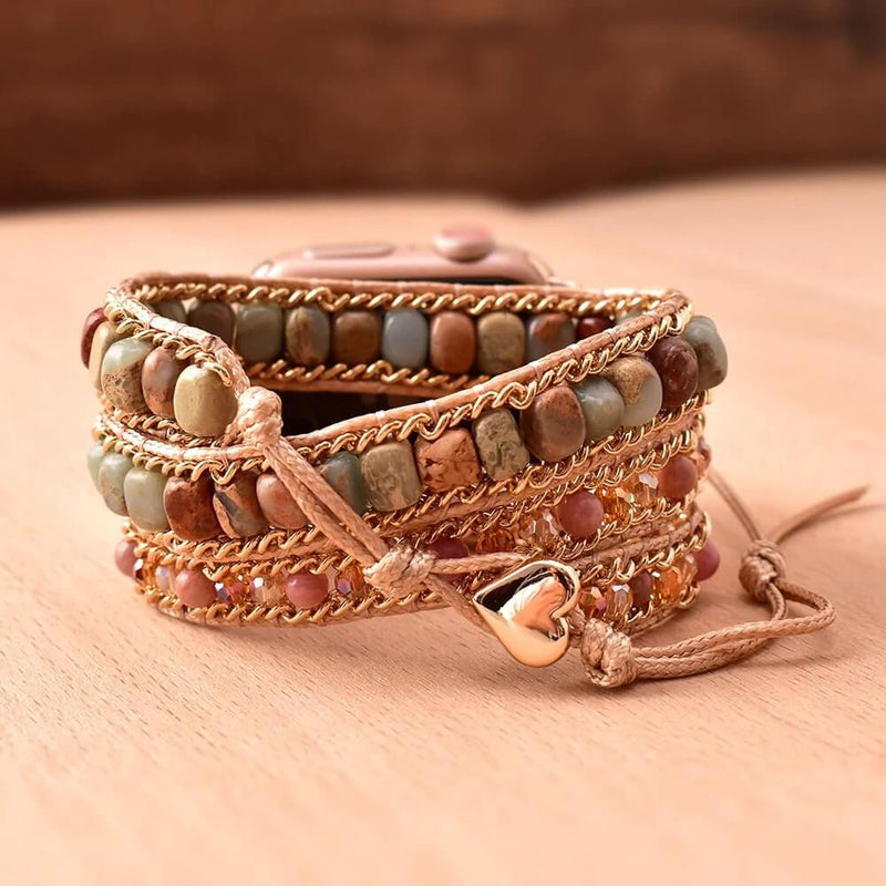 Pulseira Bohemia para Apple Watch Ultra Band 49mm 44mm 45mm 41mm 42mm 38 Handmade Natural Beads Bracelet Iwatch Series 8 7 6 Se 5 3