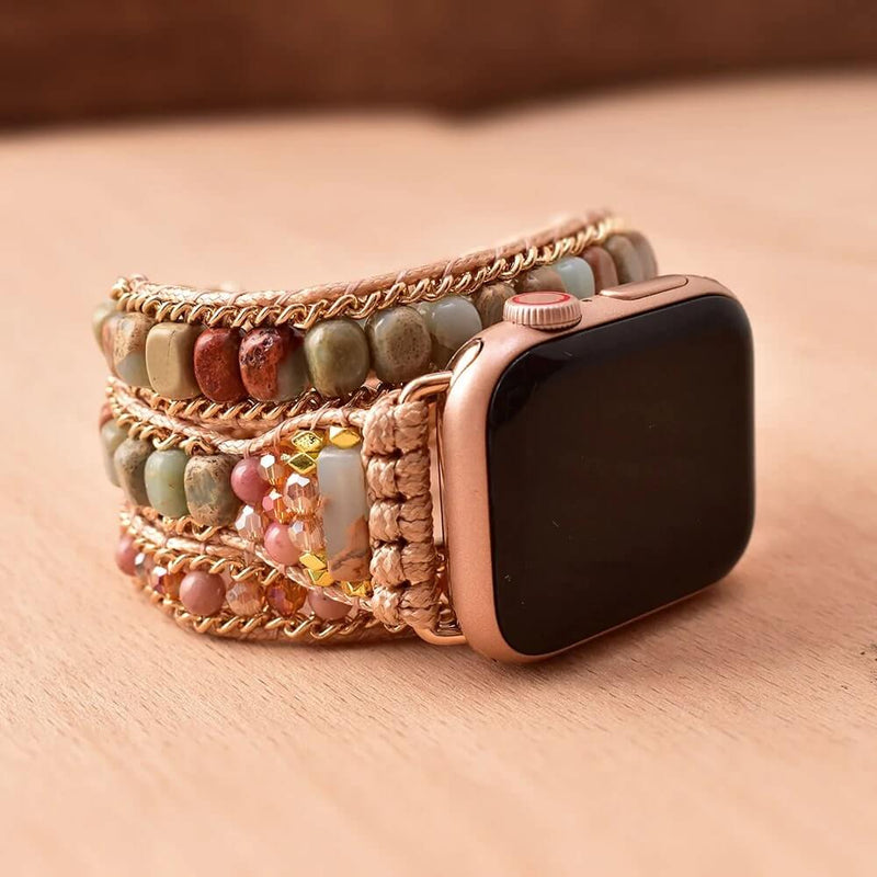 Pulseira Bohemia para Apple Watch Ultra Band 49mm 44mm 45mm 41mm 42mm 38 Handmade Natural Beads Bracelet Iwatch Series 8 7 6 Se 5 3