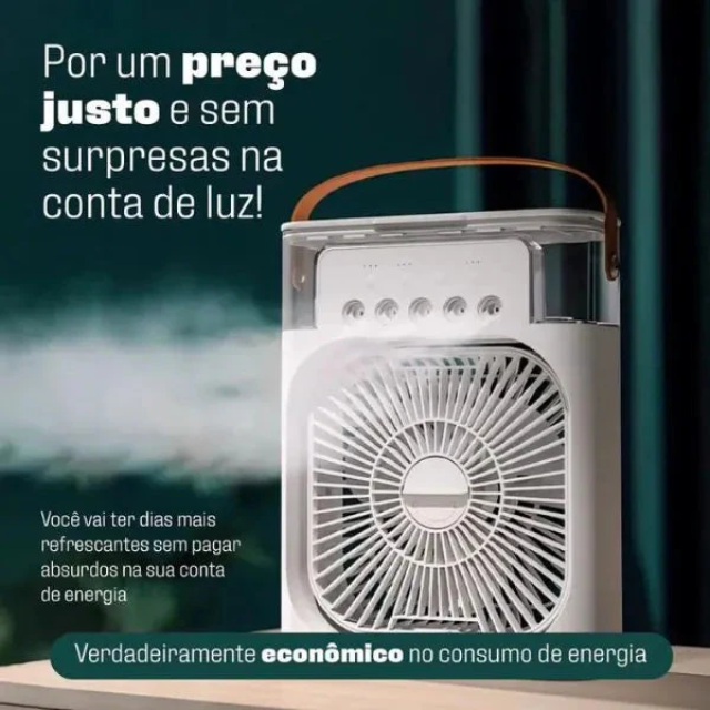 Mini Ventilador e Umidificador de Ar Portátil 3 em 1 (Luz LED 7 cores + Recipiente de Gelo)